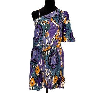 Vtg Angie One Shoulder Dress Womens‎ S Ikat Oversized Boxy Bohemian Colorful Y2K